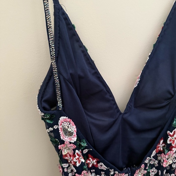 Primavera Couture Floral Embroidered Mini Dress - navy and Pink - Picture 10 of 14